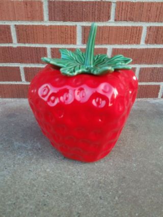 Vintage Large Strawberry Cookie Jar Cannister Made In Usa