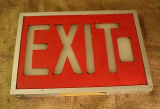 Vintage Metal And Glass Exit Sign Boxed Lighted Industrial