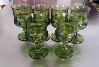 Vintage Indiana Colony Glass 6 Olive Green Kings Crown 8 Oz.  Goblets 5.  5 " Height