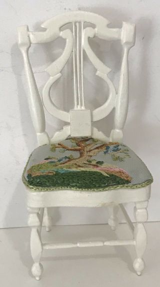 Vintage Dollhouse Miniature Handmade Side Chair White Fabric Seat Style 3