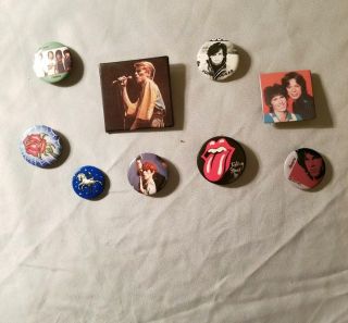 (vintage) Rock And Roll Pinback Buttons (the Rolling Stones,  Bowie,  Jcm,  The Doors)
