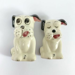 Vintage Salt And Pepper Shakers Dogs Black White Puppy Tongue Out Spots