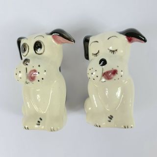 Vintage Salt And Pepper Shakers Dogs Black White Puppy Tongue Out Spots 2