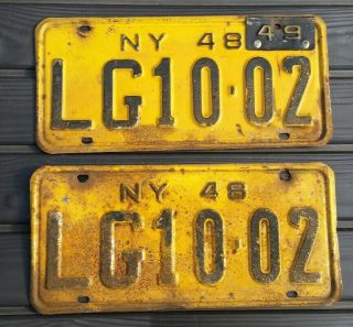 Vintage 1948 York License Plates Pair With 1949 Registration Tab.