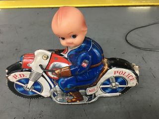 Vintage Tin Motorcycle Toy Haji Police Cycle No 7