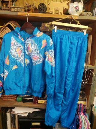 Vintage Sunterra Jacket Pants Women M Turquoise Lined Windsuit