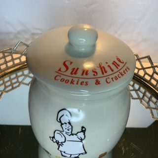 Sunshine Cookies Biscuit Jar Lid Advertising Stoneware Vintage 8 1/4 J77 2