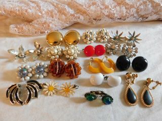16 Pairs Of Vintage Designer Earrings Clip On Napier,  Coventry,  Monet,  Marvella