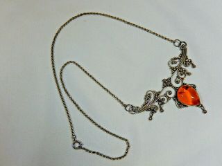 Vtg Ba Suarti Bali 925 Sterling Silver Amber Ornate 20 " Necklace W/ Dangles Evc