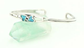 Vtg Sterling Silver Southwestern Hearts Turquoise Cuff Bracelet