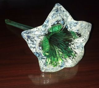 Vintage Green Hand Blown Glass Trumpet Vase Lily Flower 9 1/2 "