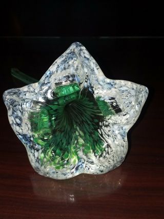 Vintage green Hand Blown Glass Trumpet Vase Lily Flower 9 1/2 