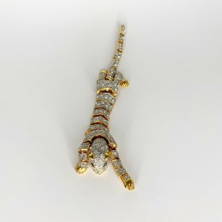 Vintage Gold Tone Rhinestone Incrusted Articulated Tiger Fashion Brooch Pin