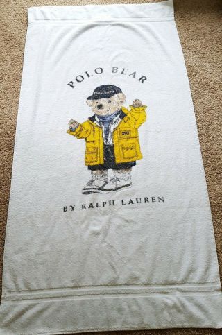 Vintage Ralph Lauren Polo Bear Yellow Rain Jacket White Beach Bath Towel