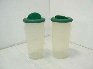 Vintage Green Sheer Tupperware Salt & Pepper Shakers 1329 One Touch Lid 2664