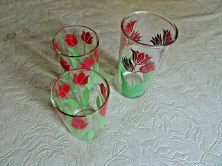 3 Vintage Juice Glasses Swanky Swigs Red Tulip Tumblers Anchor Hocking