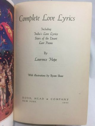 Orig.  1937 Complete Love Lyrics India ' s by Laurence Hope Illustrated Byam Shaw 4