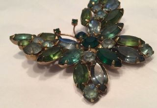 Vtg 60s Rhinestone Butterfly Pin Soft Clouded Blues Green Marquis Round Prong Se 3