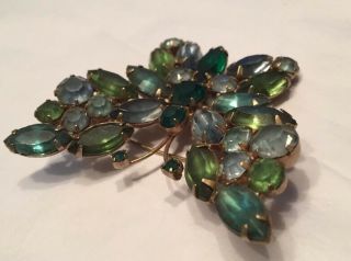 Vtg 60s Rhinestone Butterfly Pin Soft Clouded Blues Green Marquis Round Prong Se 4