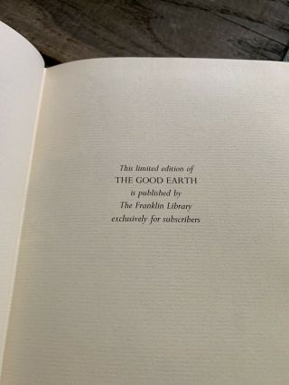 Franklin Library The Good Earth by Pearl S.  Buck,  Limited Ed.  1975 5