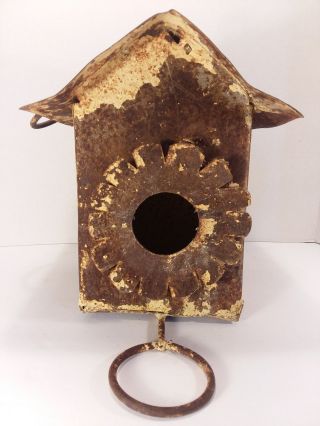 Vintage Hand Made Rustic Metal Bird House Unique One Of A Kind