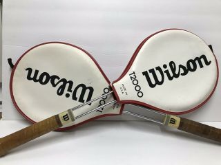 2 Wilson T2000 Vtg Metal Tennis Rackets Leather Hand Grips W Covers Made In Usa