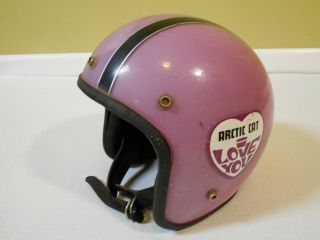 Vtg Arctic Cat Love You Snowmobile Helmet Size Large Purple Racing Stripe