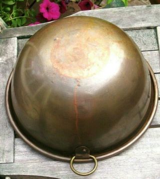 Vintage Large 10.  5 " / 5 " Deep Solid Copper Egg White Mixing Bowl With Brass Ring