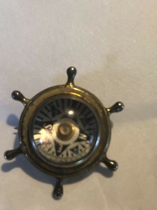 Old Vintage H.  L.  P (his Lordship Product) Sterling Silver Ships Wheel Compass Pin