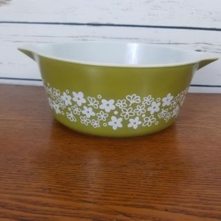 Pyrex Spring Blossom Bowl Green Crazy Daisy Casserole Dish 475 Vintage 2.  5 Qt