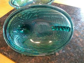 Vintage INDIANA GLASS HEN ON A NEST Green Carnival Candy Dish 7 