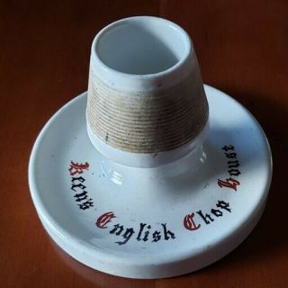 Vintage Ceramic Advertising Match Holder Striker For Keens English Chop House Ny