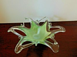 Vintage Murano Art Glass Star Fish Bowl Candy Dish Abstract Green,  Clear 10 " X 3
