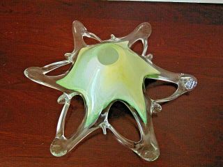 Vintage Murano Art Glass Star Fish Bowl Candy Dish Abstract Green,  Clear 10 