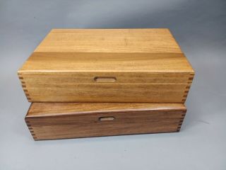 Vintage 33 Audio Cassette Tape Box Storage Wooden Case Hinged Lid Dovetail
