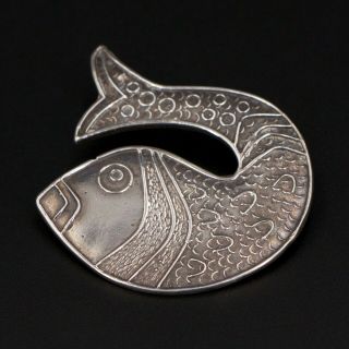 Vtg Sterling Silver - Artisan Made Solid Koi Fish Brooch Pin - 11g
