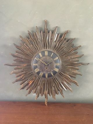 Vintage Mid Century Starburst Sunburst Wall Clock France Key