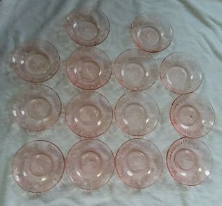 14 Vintage Pink Cabbage Rose Depression Glass 5 1/4 " Sauce Dishes