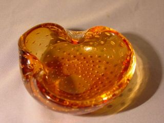 Vintage Erickson Murano Mid Century Amber Controlled Bubble Ashtray Or Dish