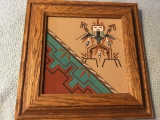 Vintage Navajo Native American Indian Sand Art Painting Signed E.  Yazzie