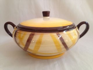 Vintage Vernonware 8 " Covered Serving Bowl Usa Organdie Vernon Calif Pottery B2