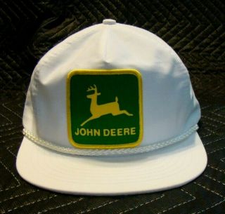 Vtg John Deere Cap Hat White Snapback Green Patch Adjustable Unworn