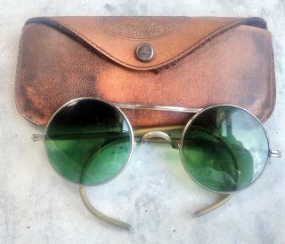Vintage American Optical Ao 24 Safety Motorcycle Welding Glasses,  Green Lenses
