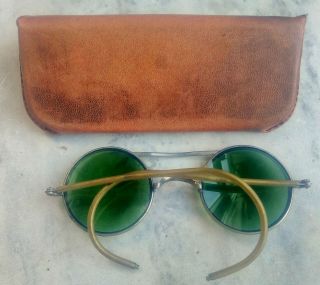 Vintage American Optical AO 24 Safety Motorcycle Welding Glasses,  Green Lenses 3