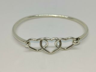 Lovely Vintage Heavy Solid Silver 925 Three Love Heart Bangle 16 Gs