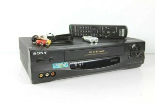 Sony Slv - N55 Vcr Stereo Hi Fi Bundle With Oem Remote Batteries And Rca Cables