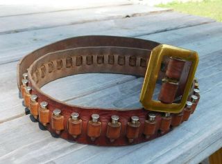 Vintage 22 Cal Brown Leather Ammo Belt 35 Loops