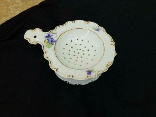 Lovely Vintage Lefton China Porcelain Tea Strainer W Drip Cup Violets