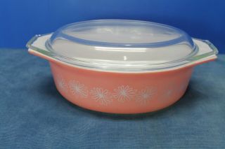 Vintage Pyrex Pink Daisy 043 Oval Casserole Dish 1 1/2 Qt With Lid