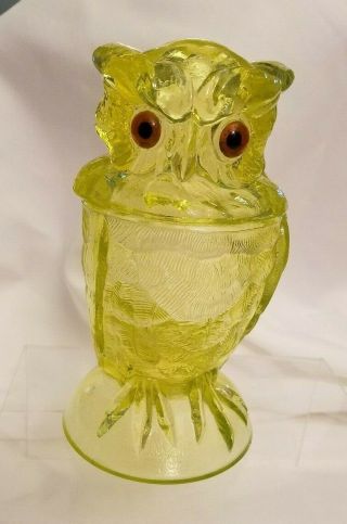 Vintage IMPERIAL (Summit) Glass OWL Toby Jar Yellow Vaseline Uranium.  Marked 2